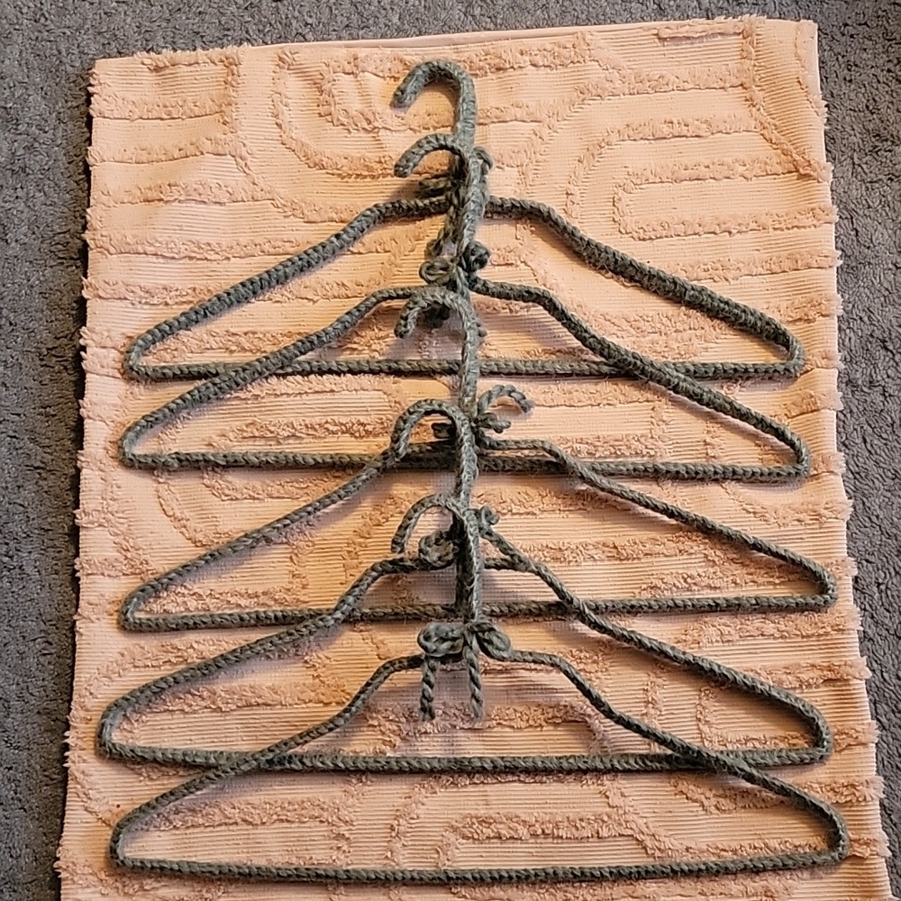 Handmade Hangers, set of five, new. Jade green.